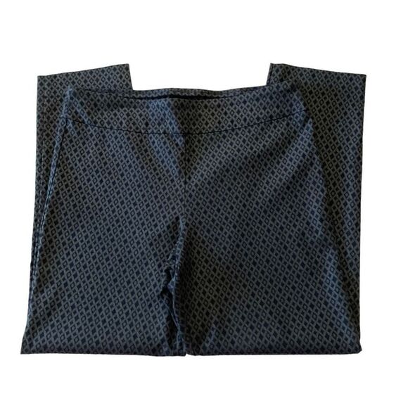 Krazy Larry Pants Straight Leg Pull On Diamond Print Blue Grey Stretch Women 14 - Picture 9 of 12